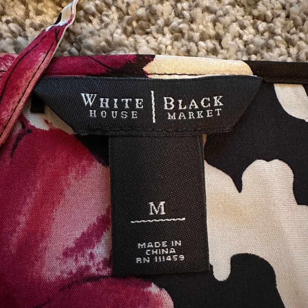 White House Black Market black white & berry pink floral lace lined tank top, M - Picture 6 of 10